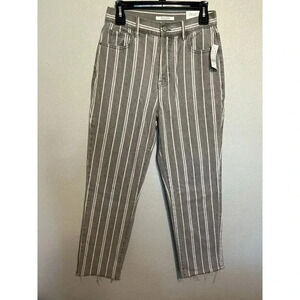 PacSun Gray Striped Fly Button High Waisted Straight Leg Cropped Jeans Size 27